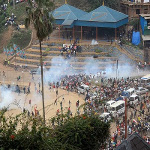 La police disperse les manifestants de l'UNC jeudi 20 fvrier  la place de l'indpendance  Bukavu (Sud-Kivu)